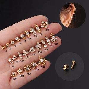 Clou De Labret Boucle D'oreille Cartilage Acier Inoxydable Zircone Filetage Interne Dos Plat Bijoux De Piercing