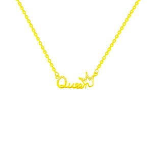 Golden Queen letter pendant necklace with cubic zirconia crown on delicate chain