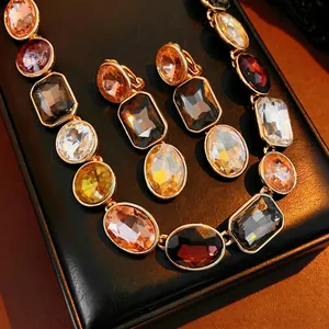 Gioielli Vintage In Lega E Strass Collana E Orecchini Geometrici Colorati Stile Di Lusso Elegante Donna