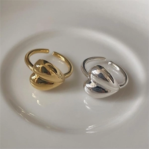 Heart Ring 925 Sterling Silver Minimalist Adjustable Open Band High Polished Jewelry For Women
