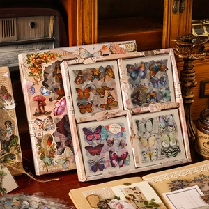 Vintage Aesthetic Scrapbooking Stickers Waterproof PET Butterfly Floral Decorative Decals For Diary Planner Journaling DIY Art