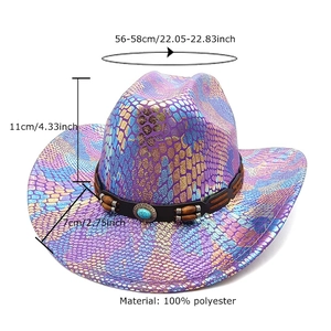 Colorful snake pattern western cowboy hat with turquoise beads and gradient finish