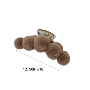 Brown plush faux fur hair claw clip for women, 12.5cm large size shark clip accessory