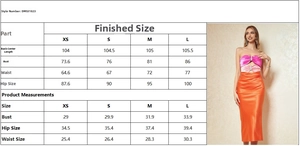 Detailed size chart for sexy backless color-block summer dress with measurements in cm and inch