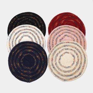 Béret Tricoté en Acrylique Vintage pour Femmes Automne Hiver Chaud Fil Confetti Bloc de Couleur Extérieur Décontracté