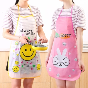 Waterproof PVC Kitchen Apron Cartoon Print Neck Hanging Oil Resistant Anti Fouling Cooking Bib For Adult Women