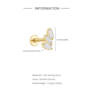 Detailed size specifications for the gold s925 sterling silver moon cartilage stud earring