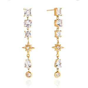 18K gold plated stainless steel drop earrings with zircon stars and geometric pendants