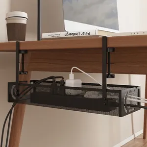 Under desk cable management tray with clamp for power strips and wire organization