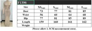 Size guide table for high neck one shoulder rhinestone mesh dress in sizes XS to L