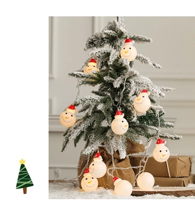 Cozy snowman LED string lights wrapped around a Christmas tree with a warm white glow