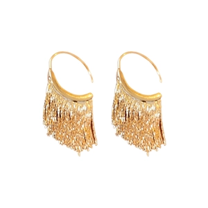 Boucles d'oreilles dorées en forme d'éventail avec pompons et détails floraux chics