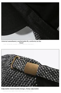 Detail view of winter baseball cap showing sweatband and adjustable metal buckle
