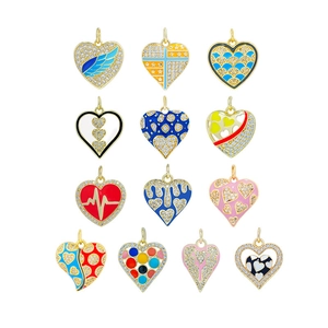 Heart Charms Pendants Copper 18K Gold Plated Enamel Zircon For DIY Jewelry Making Colorful Heart Shaped Designs
