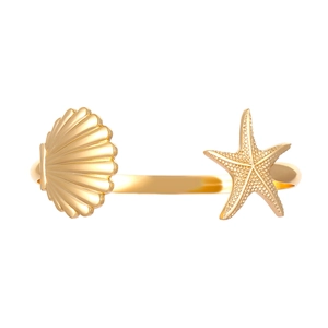 Brazalete dorado con estrella de mar y concha con texturas marinas detalladas y brillantes