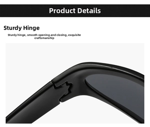 Close-up of durable black hinge on futuristic Y2K sports sunglasses for a smooth opening