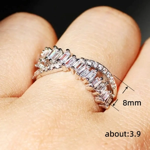 Bague double couche en argent avec pierres de zircone, anneau de luxe de 8 mm de large