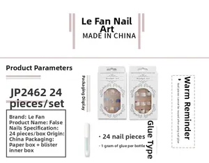 Detail view of 24pcs black bee press-on nail kit with liquid glue in window box packaging