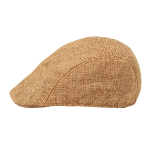Vintage linen flat cap in dark khaki, breathable summer newsboy hat for men and women