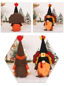 Vues détaillées de gnomes de dinde en peluche avec fourrure synthétique et plumes