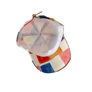 Kids' colorful patchwork baseball cap with multi-color blocks and metal adjustment buckle