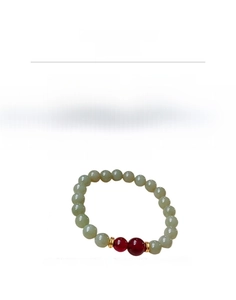 Close-up of Hetian jade beaded bracelet showing 17g weight and 18cm length details