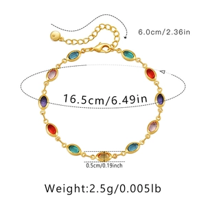 Detailed size specifications for bohemian colorful acrylic gemstone gold plated chain bracelet