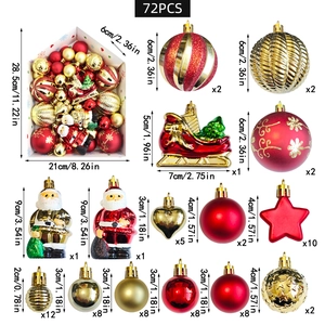 Kit de 72 ornements pour sapin de Noël avec boules rouges, dorées, cloches et figurines