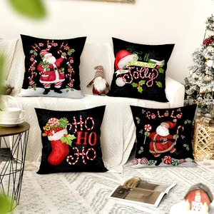 Christmas Pillow Covers Santa Claus Candy Cane Prints Polyester Linen Texture Decorative Cushion Cases For Sofa Couch Living Room