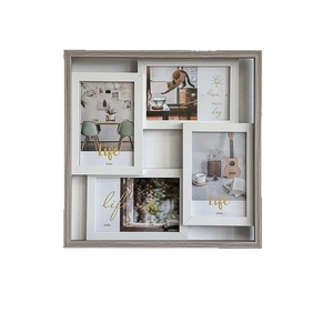 Modern light grey and white MDF multi-photo frame for 4 openings in 4x6 inch size