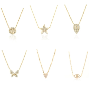 Pendant Necklace Copper Gold Plated Cubic Zirconia Butterfly Star Heart Evil Eye Dainty Jewelry For Women Gift