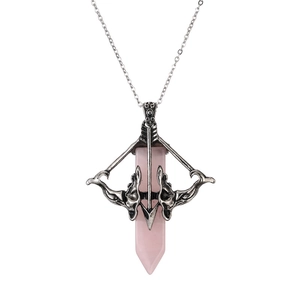 Retro vintage cupid's arrow necklace with natural pink crystal point and silver chain