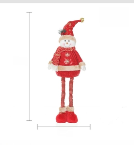 Detail view of 60cm telescopic Christmas snowman doll with gold snowflakes and red scarf