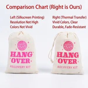 Off-white cotton drawstring hangover recovery kit bags with pink disco ball print