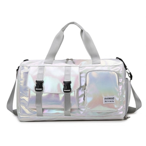 Silver holographic waterproof sports bag with large capacity and multi-pocket design