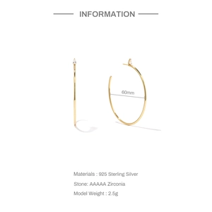 60mm large 925 sterling silver gold hoop earrings with AAAAA zirconia stones