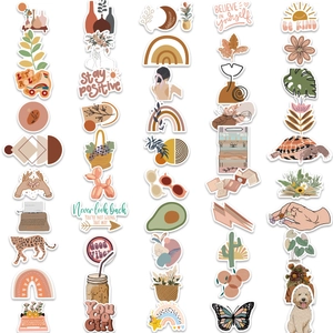 Bohemian aesthetic vinyl stickers with earth tones and motivational quotes for luggage