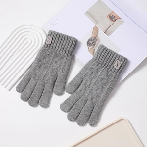 Gants d'hiver gris en maille torsadée pour hommes et femmes avec fonction tactile