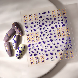 Purple leopard and orange cross nail stickers with rhinestones for nail art kit