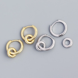 925 Sterling Silver Interlocking Hoop Earrings Twisted Texture Retro Double Circle Zircon Dangle Earrings For Women