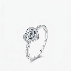 Heart Shaped Moissanite Ring 925 Sterling Silver D Color Halo Pavé Elegant Fashion Jewelry For Women