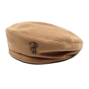 Khaki wool beret with cute 3D stuffed teddy bear decoration for women fashion