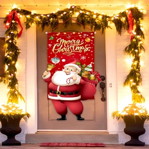 Christmas Door Hanging Flag Polyester Santa Claus With Bell Pattern Merry Christmas Print Outdoor Yard Festive Decor