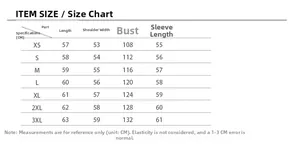 Size chart for cropped faux fur jacket with length, shoulder, chest, and sleeve measurements