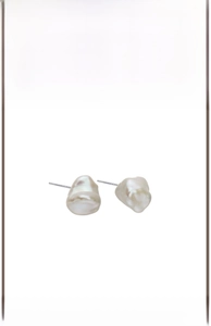 Close-up of Baroque freshwater pearl studs with 925 silver pins, size 8.3mm by 10mm