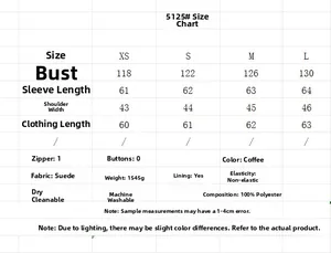 Size guide for double-sided suede jacket featuring detailed chest and length measurements