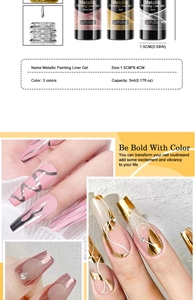 Detailed specifications of 5ml metallic nail painting liner gel in gold and silver