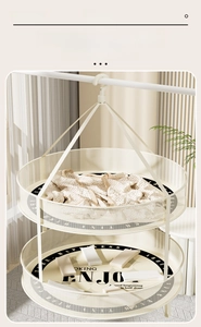 Double-layer hanging drying rack with mesh fabric and windproof hook for flat drying