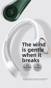Detail of bladeless neck fan with 24 turbo blades and 78 airflow holes for cooling
