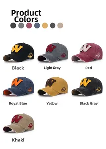 Collection of washed cotton baseball caps with W letter embroidery in seven various colors